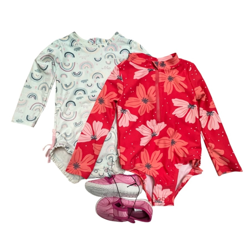 3 Piece Bundle Ruffle Butts Girls Swimsuits and Swim Shoes